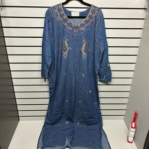Embroidered Blue Denim Dress